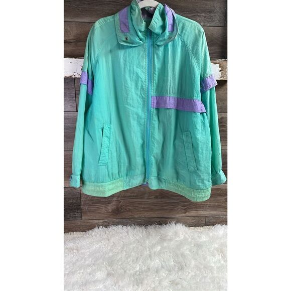 BE IN THE CURRENT SEEN Vintage 1980s Teal Purple Nylon WindBreaker Jacket SZ 22 - Picture 7 of 14